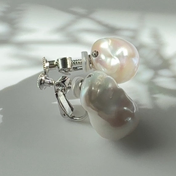 oyster baroque  crystal nudeピアス　イヤリング - hikari pearl.