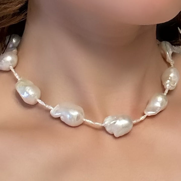 baroque pearl oyster station necklace