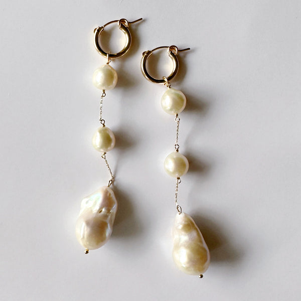 k10 chain teardrop×oyster baroque  pearl wadding ピアス　イヤリング