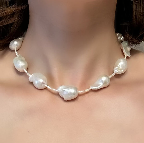 baroque pearl oyster station necklace