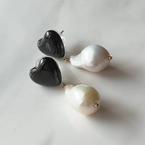 onyx coeur   oyster baroque pearl ピアス　イヤリング