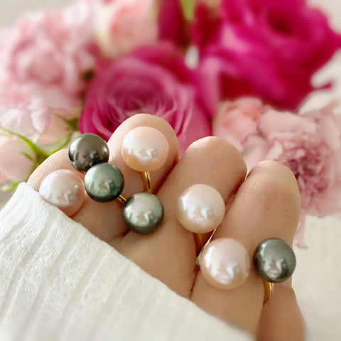 Tahiti  pink  double   pearl ring リング - hikari pearl.