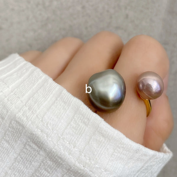 Baroque Tahiti  natural pink  double  pearl ring リング - hikari pearl.