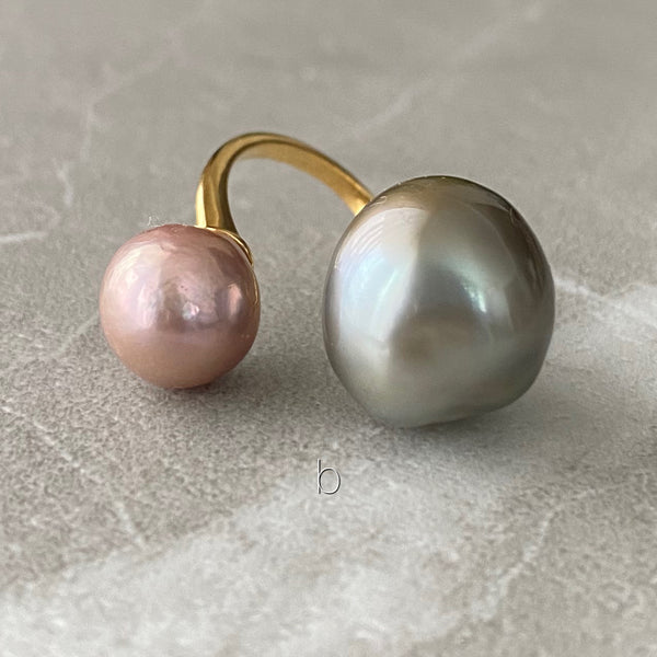 Baroque Tahiti  natural pink  double  pearl ring リング - hikari pearl.