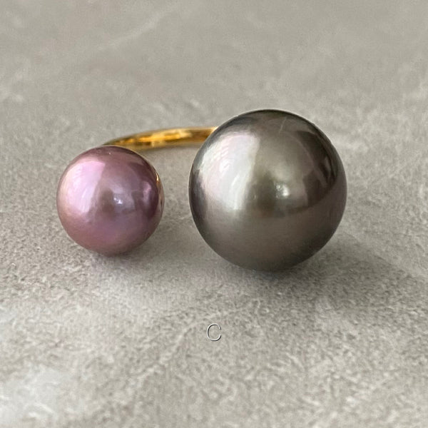 Baroque Tahiti  natural pink  double  pearl ring リング - hikari pearl.