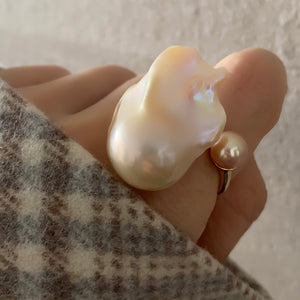 一点もの　natural color baroque  double  pearl ring - hikari pearl.