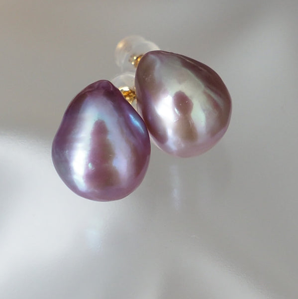 k18 natural color baroque  pearl ピアス - hikari pearl.