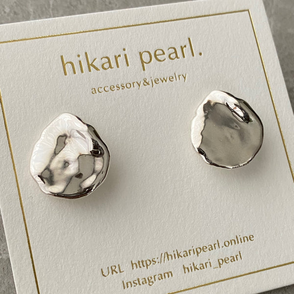 silver925  petal  pearl ピアス（k18） - hikari pearl.