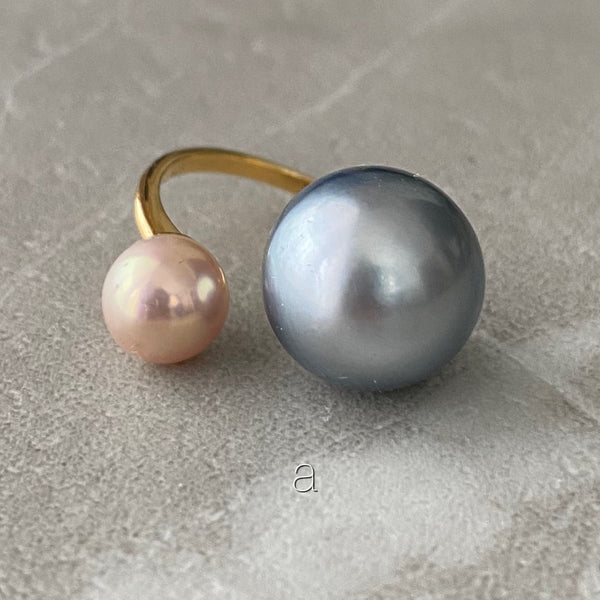 Baroque Tahiti  natural pink  double  pearl ring リング - hikari pearl.