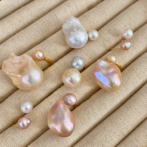 一点もの　natural color baroque  double  pearl ring - hikari pearl.