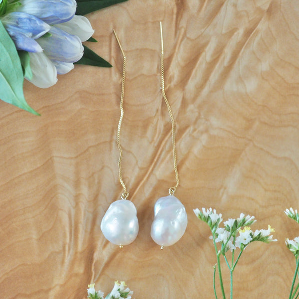 14kgf  baroque  pearl long chain ピアス - hikari pearl.